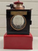 Vintage red painted metal railway lantern marked "S"