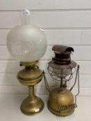 Mixed Lot: Vintage paraffin lantern and a vintage oil lamp