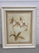 Contemporary print on board, Orchids, set in a white frame