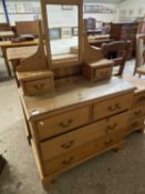 Modern pine mirror back six drawer dressing chest