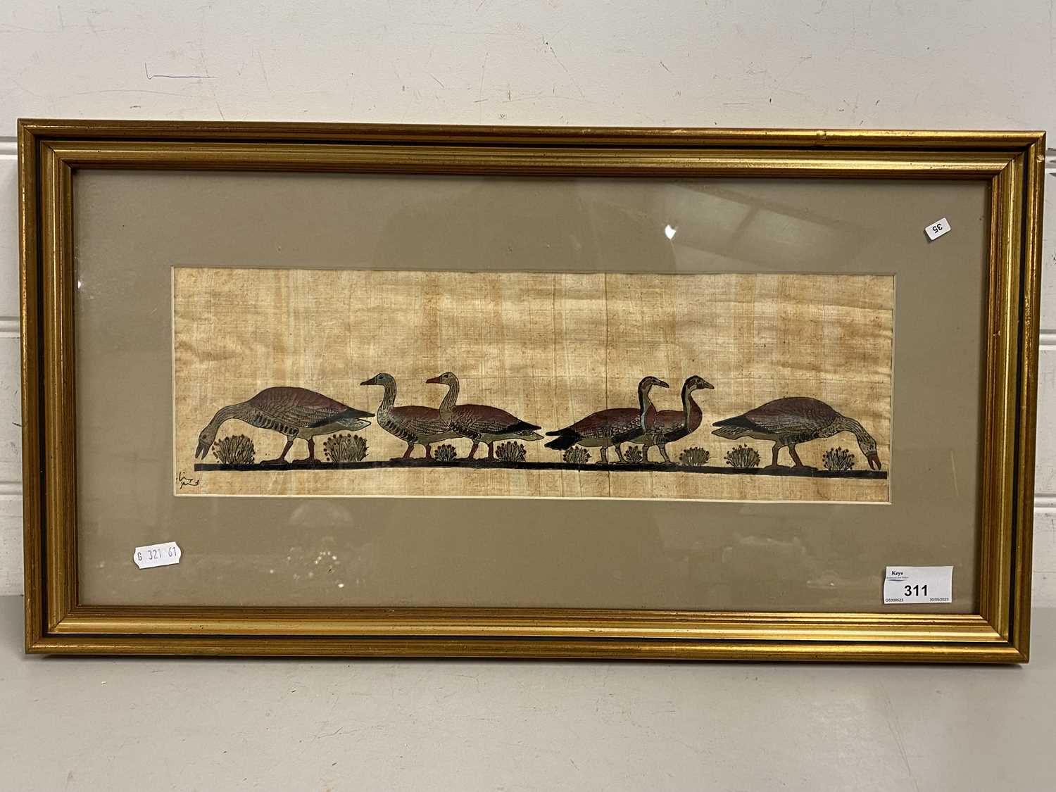 Egyptian school papyrus picture Geese, framed and glazed