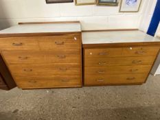 Two retro melamine topped teak chests of drawers
