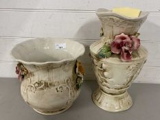 Two 20th Century Italian pottery vases with floral decoration