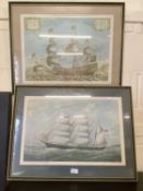 National Maritime Museum coloured prints, Sovereign of the Seas and The Victoria, framed and glazed