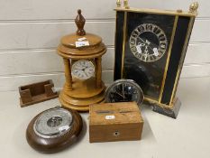 Mixed Lot: Modern mantel clocks, barometer, vintage money box etc