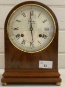 Comitti of London mantel clock in domed brass inlaid case