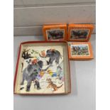 Box of small Victory vintage wooden jigsaws and others