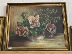 Klotz - still life study of a vase of roses, oil on canvas, gilt framed and dated 1/3/48