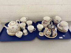 Two trays of various floral decorated tea wares and other items