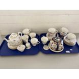 Two trays of various floral decorated tea wares and other items