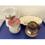 Mixed Lot: A Norwegian Viking jug, a Doulton jug a Roys Bakery bowl and a further glass vase (4)