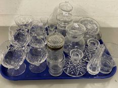 Mixed Lot: Various assorted glass wares to include a range of drinking glasses, glass candlesticks