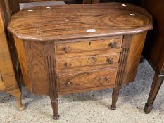Martha Washington three drawer hardwood sewing table with storage compartments to the ends