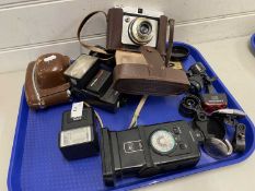 Mixed Lot: Assorted cameras to include Illford plus various flashes, light meter and other