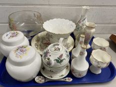 Tray of various ceramics to include Paragon vases, ginger jars, Minton jardiniere etc