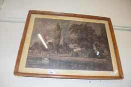 Salisbury Cathedral and Arch Deacon Fishers House, John Constable reproduction print, framed and