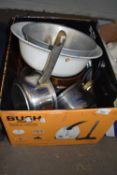 Quantity of assorted kitchenalia to include saucepans, mixing bowls etc