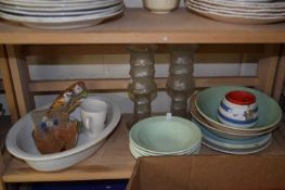 Mixed Lot: Dinner wares, casserole dish, model of birds, pair of unusual glass vases etc