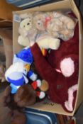 Box of various assorted soft toys