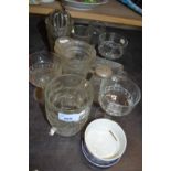 Quantity of assorted glass ware to include a butter dish and others