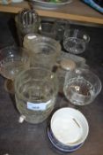 Quantity of assorted glass ware to include a butter dish and others