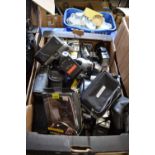 Box of assorted digital and film cameras to include Kodak, Vivita, Canon, Fuji Film and others