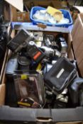 Box of assorted digital and film cameras to include Kodak, Vivita, Canon, Fuji Film and others