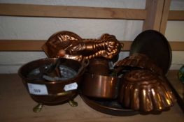Quantity of copper jelly moulds and other copper ware