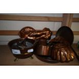 Quantity of copper jelly moulds and other copper ware