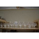 SET OF SIX CUT GLASS BRANDY BALLOONS TOGETHER WITH FOUR OTHERS SIMILAR AND OTHER GLASS WARES