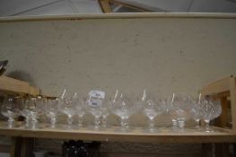 SET OF SIX CUT GLASS BRANDY BALLOONS TOGETHER WITH FOUR OTHERS SIMILAR AND OTHER GLASS WARES