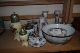 Mixed Lot: Ceramics to include trinket boxes, pair of candlesticks, ring holder etc