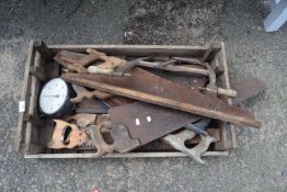 Box of various vintage saws and other items