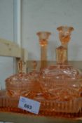 Six piece apricot glass dressing table set