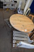 Iron and wood framed bistro table and two chairs