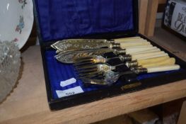 A cased set of bone handled fish knives and forks