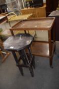 Octagonal topped plant stand and a dark wood tea trolley (2)