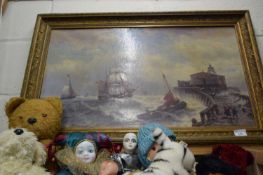 Ships at Stormy Sea, reproduction print in gilt frame