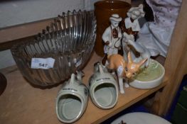 Mixed Lot: Kitchen utensil stand, a pair of Hickling Broad novelty fish, glass dish and others