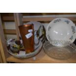 A pair of floral decorated bowls together with a glass dish, another and a copper cup