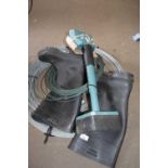 Mixed Lot: Rolls of wire, carpet layers tool and a pair of Wellington boots