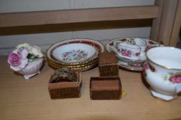 Mixed Lot: Royal Worcester pin tray, saucers, EPNS napkin rings etc