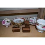 Mixed Lot: Royal Worcester pin tray, saucers, EPNS napkin rings etc