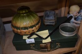 Ceramic lampshade together with a green attache case and other items
