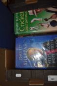 Box of assorted books to include Priestley's Wars, Blofeld Cricket and others