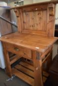 Pine kitchen side cabinet with panelled back and single drawer