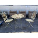 Metal garden bistro set consisting of a table and two chairs