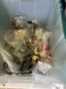 Box containing various parts of Yamaha motorcycle to include wiring harnesses, switches etc some