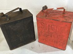 A pair of vintage oil cans Shell and one other