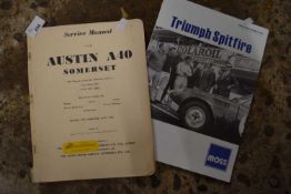 Austin A40 service manual together with a Triumph Spitfire parts catalogue